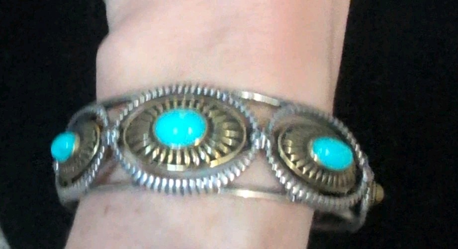 Vintage Sterling Carolyn Pollack 925 Fritz Mixed Metal Turquoise Bracelet 7 1/4