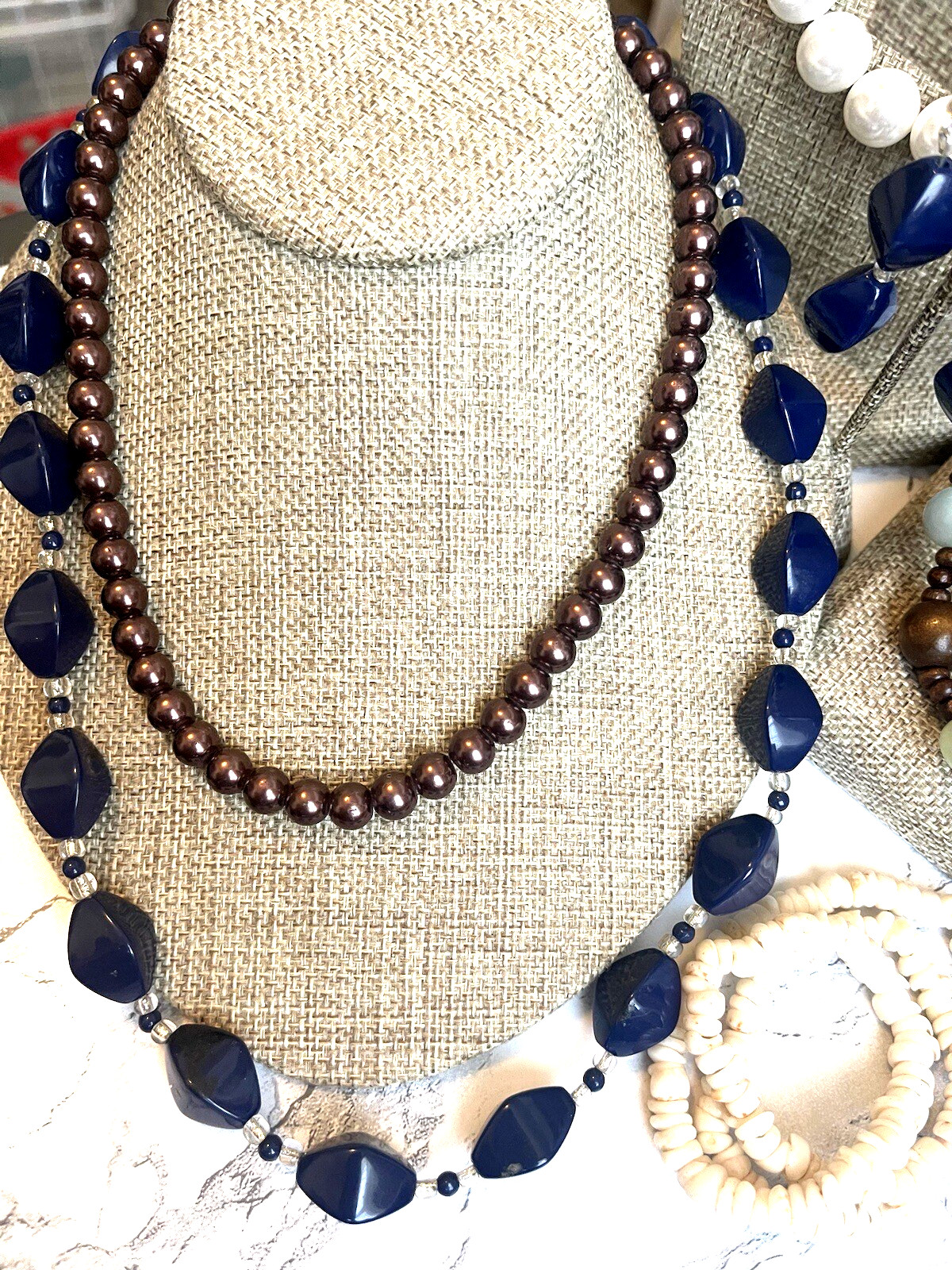 Vtg Retro & 80’s Core Necklace Bold Faux Pearl Stone Acrylic Crystal Lot-8.