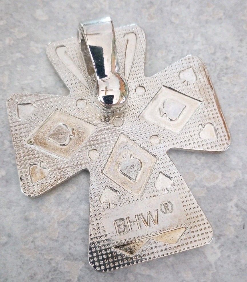 BHW Concho Rhinestone Silver Tone Large Cross Pendant 2.25″ with Magnetic Clasp