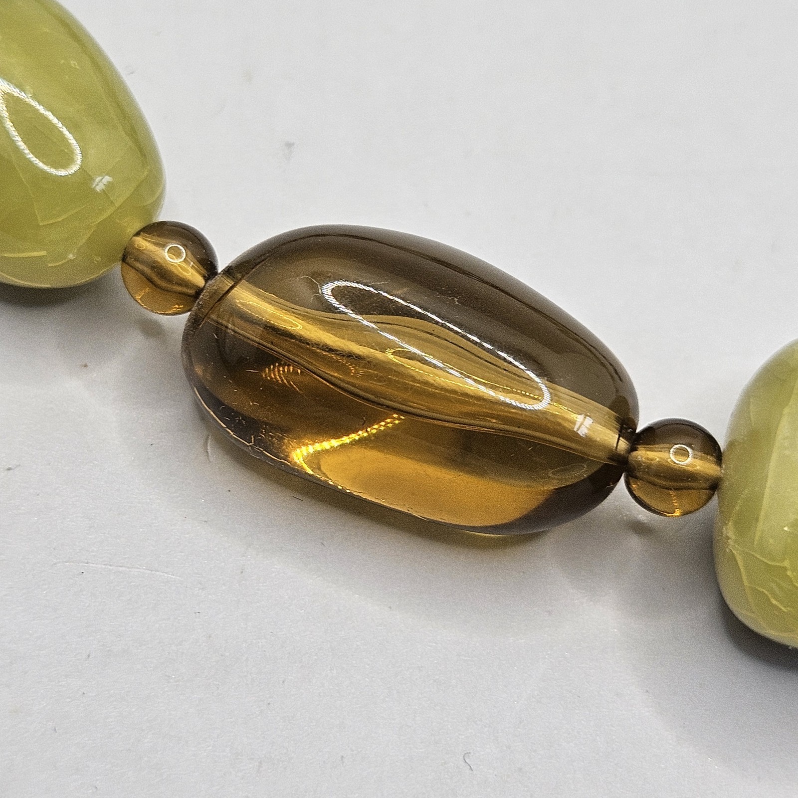Lucite Links Chain Necklace Root Beer Glass Stone Acrylic Beaded Chunky Jewelry