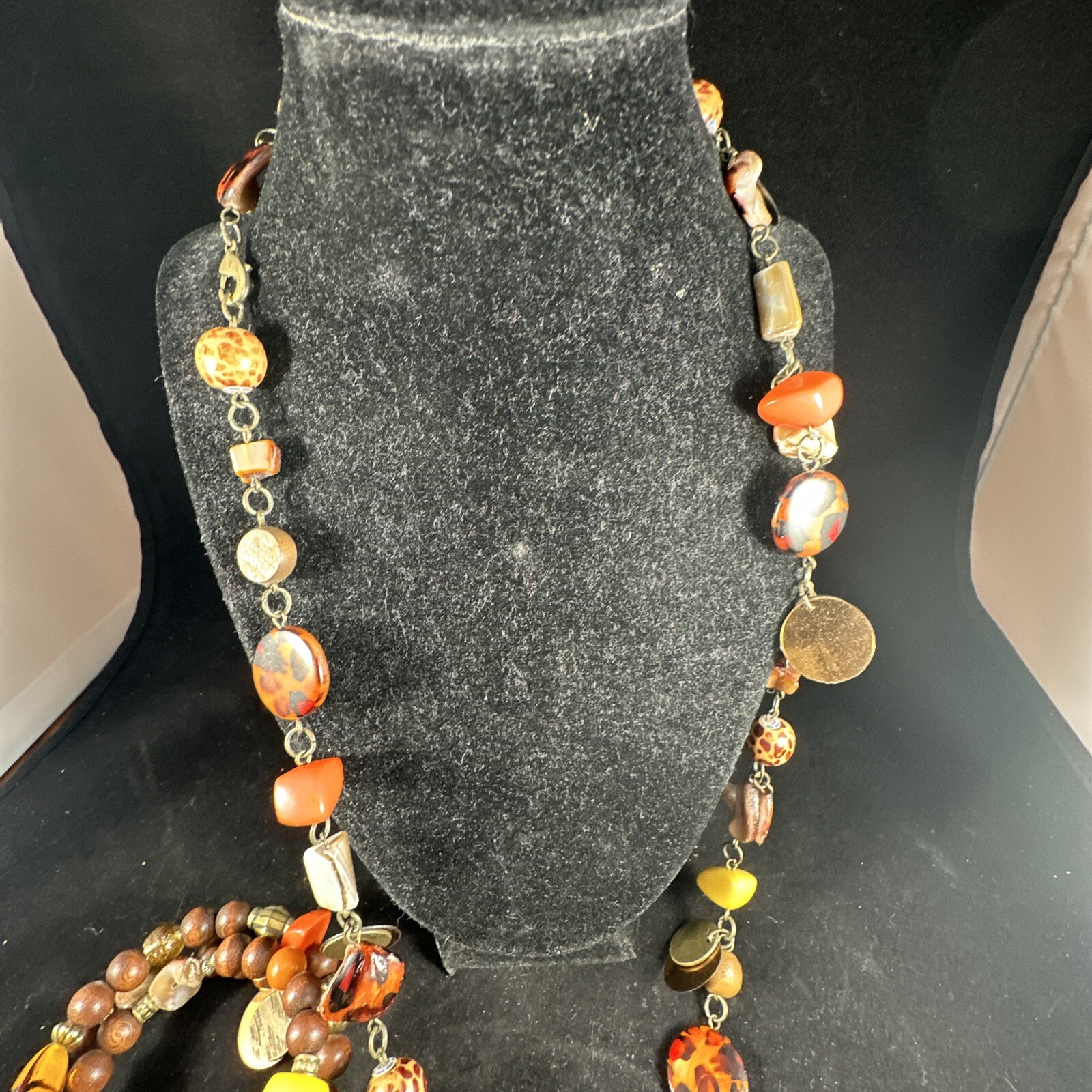 Vintage Boho Glass Wood Ceramic Acrylic Natural Beads Long Necklace & Bracelet