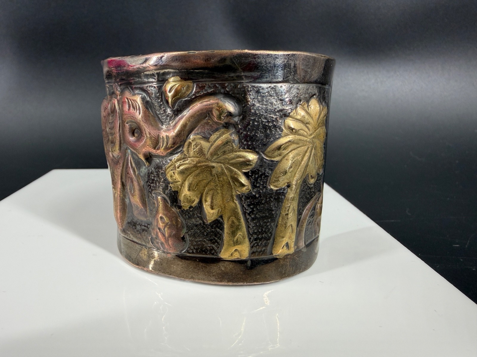 Boho Elephant Cuff Bracelet Wide Brass Copper Tone India Tribal Safari Festival