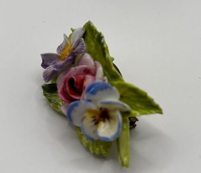 Vintage Hand Painted Bone China Floral Brooch Pin Made In England