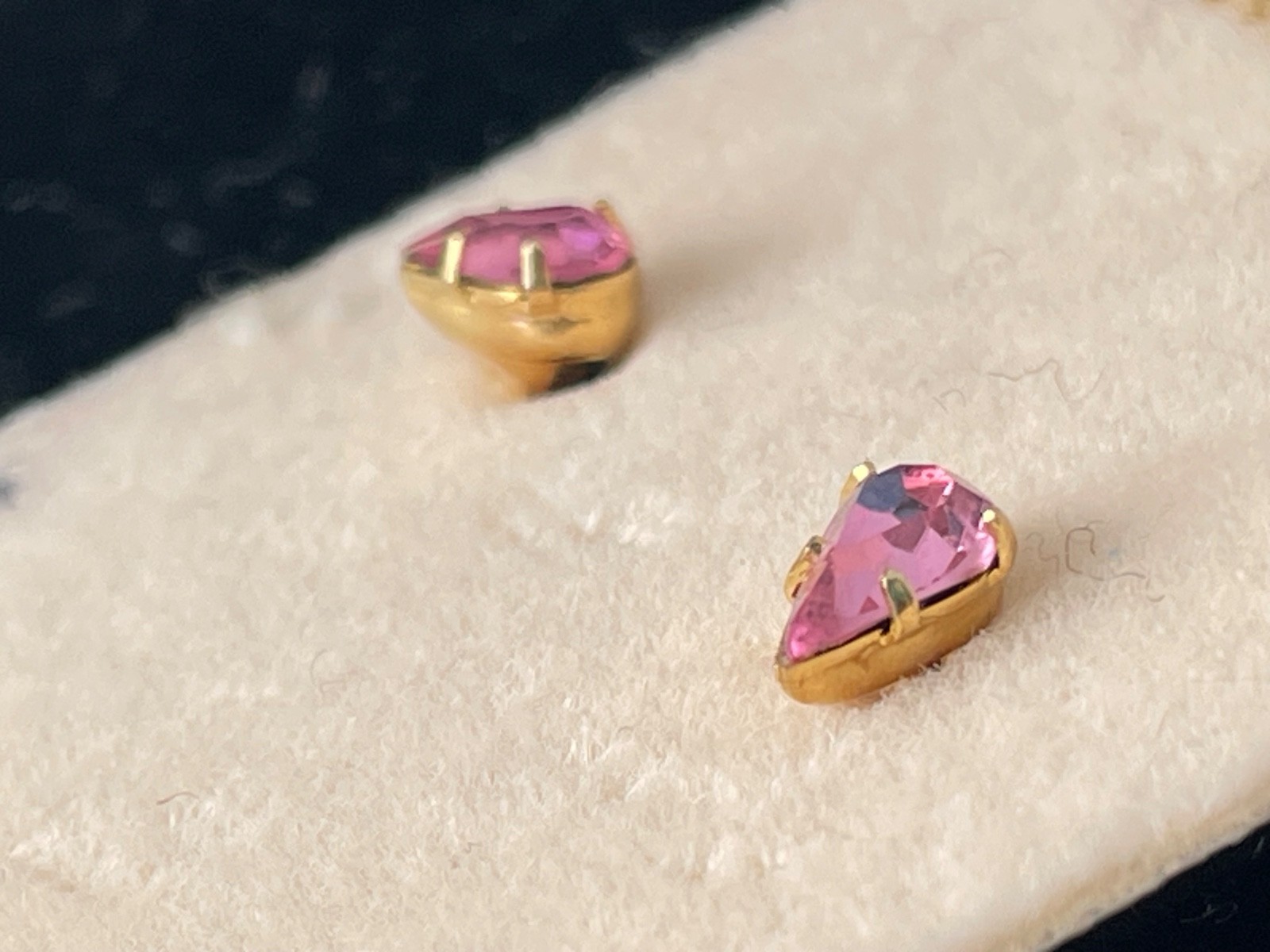 Vintage Pear Shape .25” dainty pink Sapphire Solitaire Stud Earring 14K gold