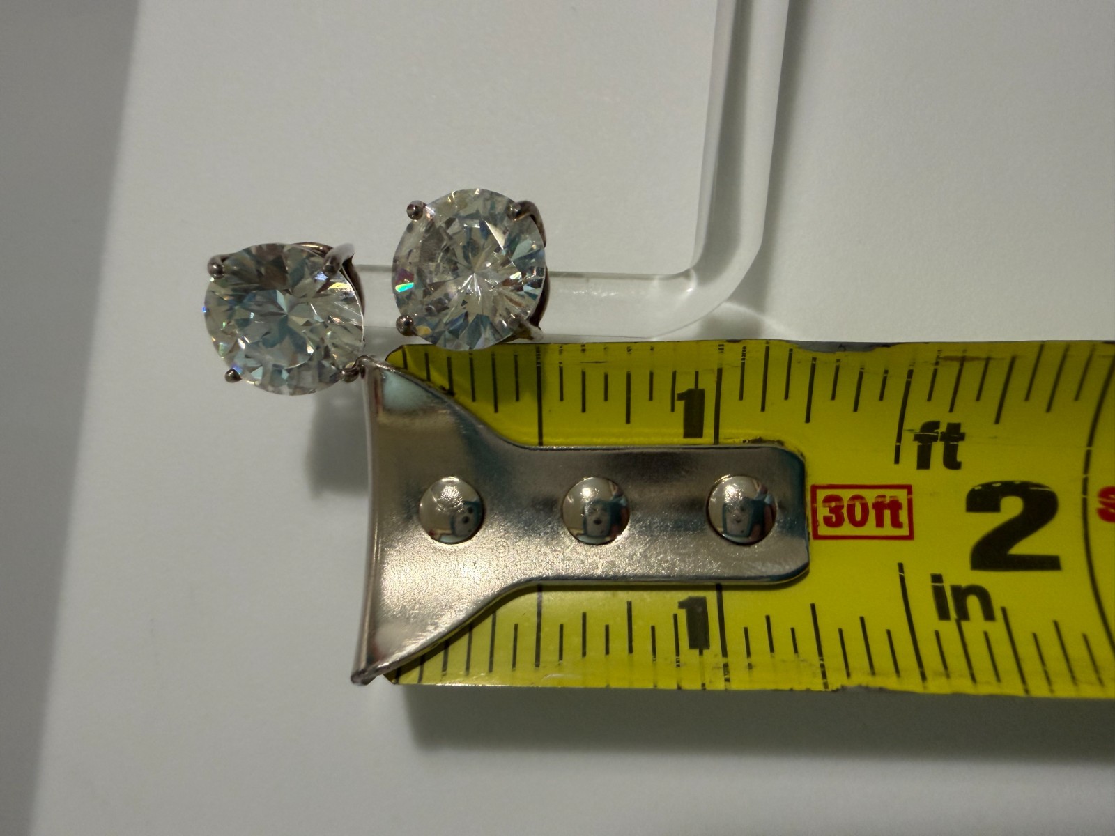 Vintage Round Genuine CZ Stud Earrings Set in Sterling Silver Post 1/2 inch each