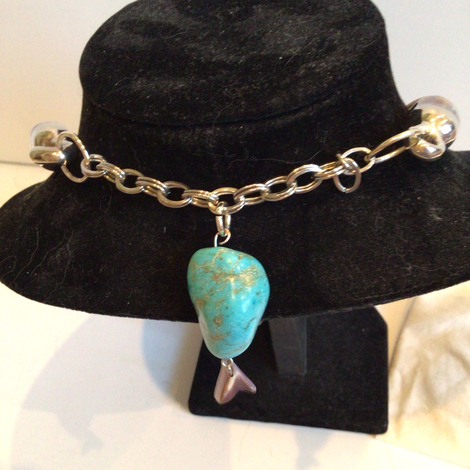 SPECIAL SEBBAG VON MUSULIN NECKLACE STERLING TURQUOISE LEATHER W PENDANT,EXTEND