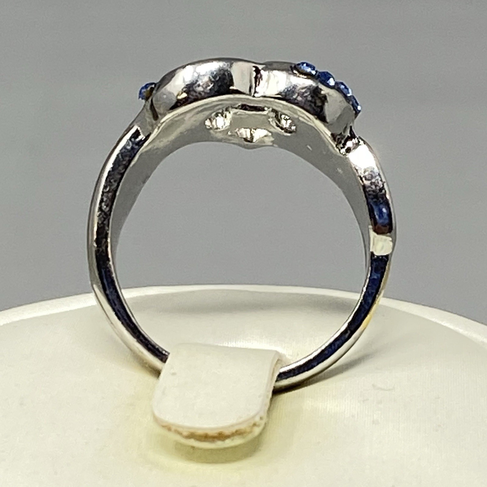 Heart Cocktail Ring Red White Blue Crystals Silver Tone Always With You Engraved