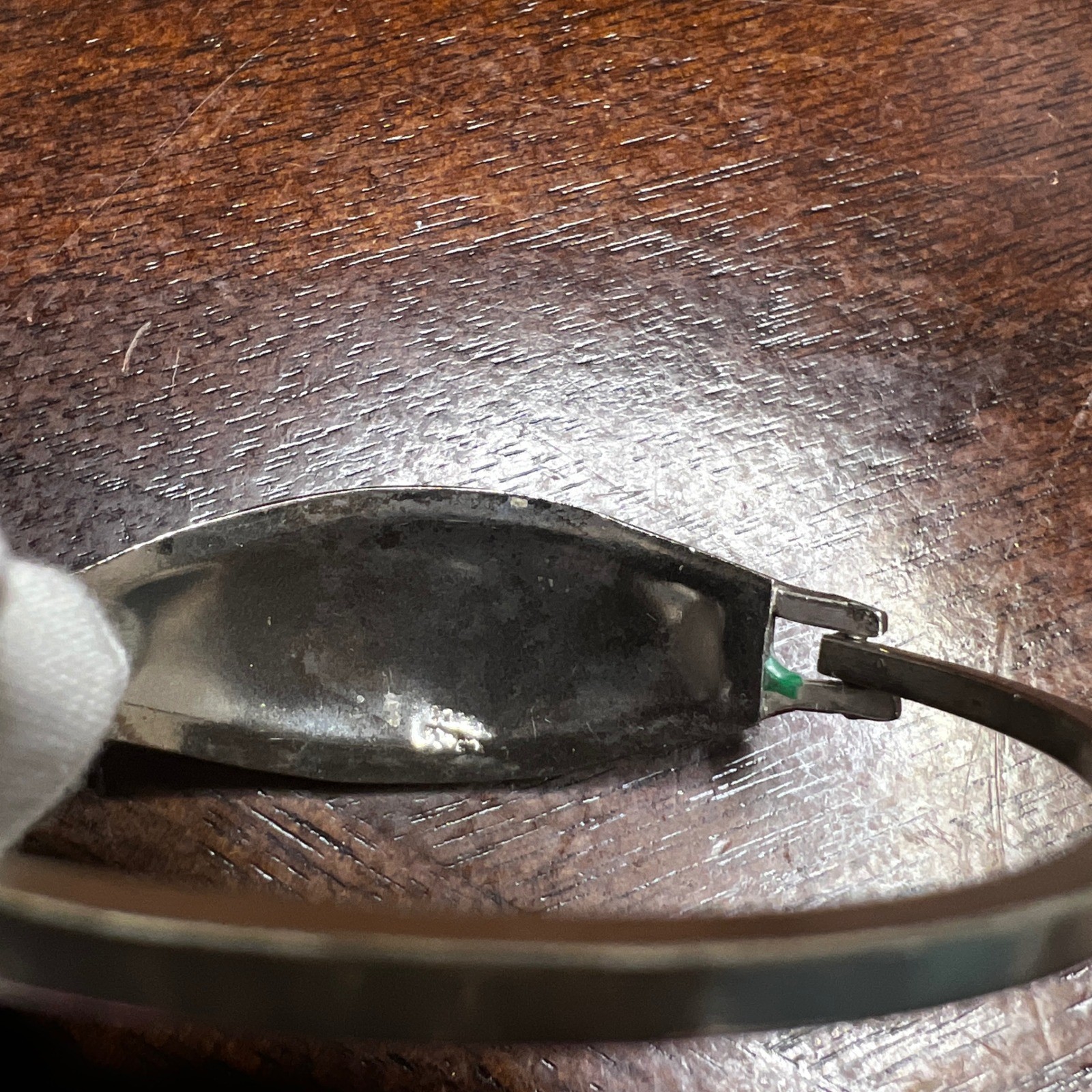 Vintage Alpaca Mexico Abalone Bangle Bracelet Silver Tone 7.5″ Green Enamel