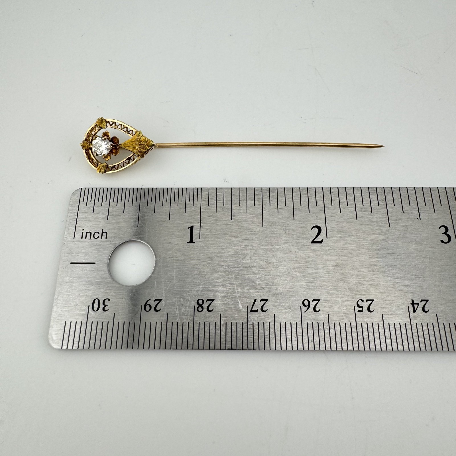 Antique 14K Gold Old European Cut Diamond Stick Pin
