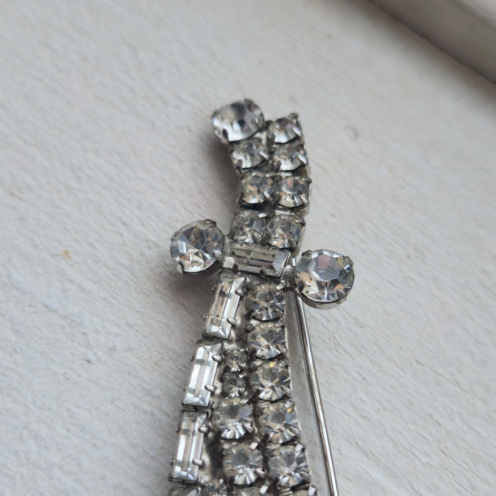 Vintage Crystal brooch Sword or scarf pin glass Rhinestone jewelry elegant gift