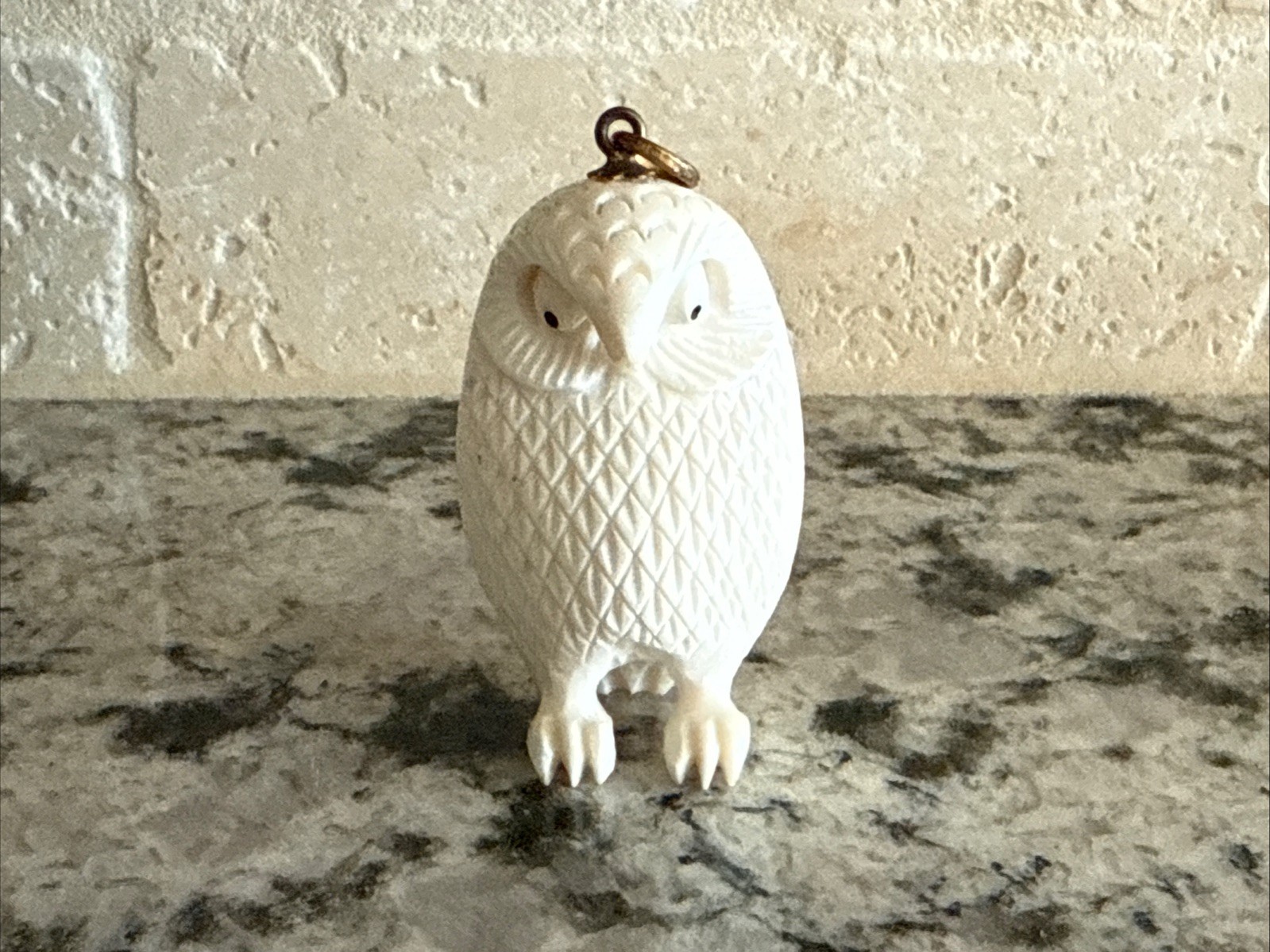 Vintage Hand Detailed Carved White Owl Pendant Charm Wise Owl Masterful Artisan