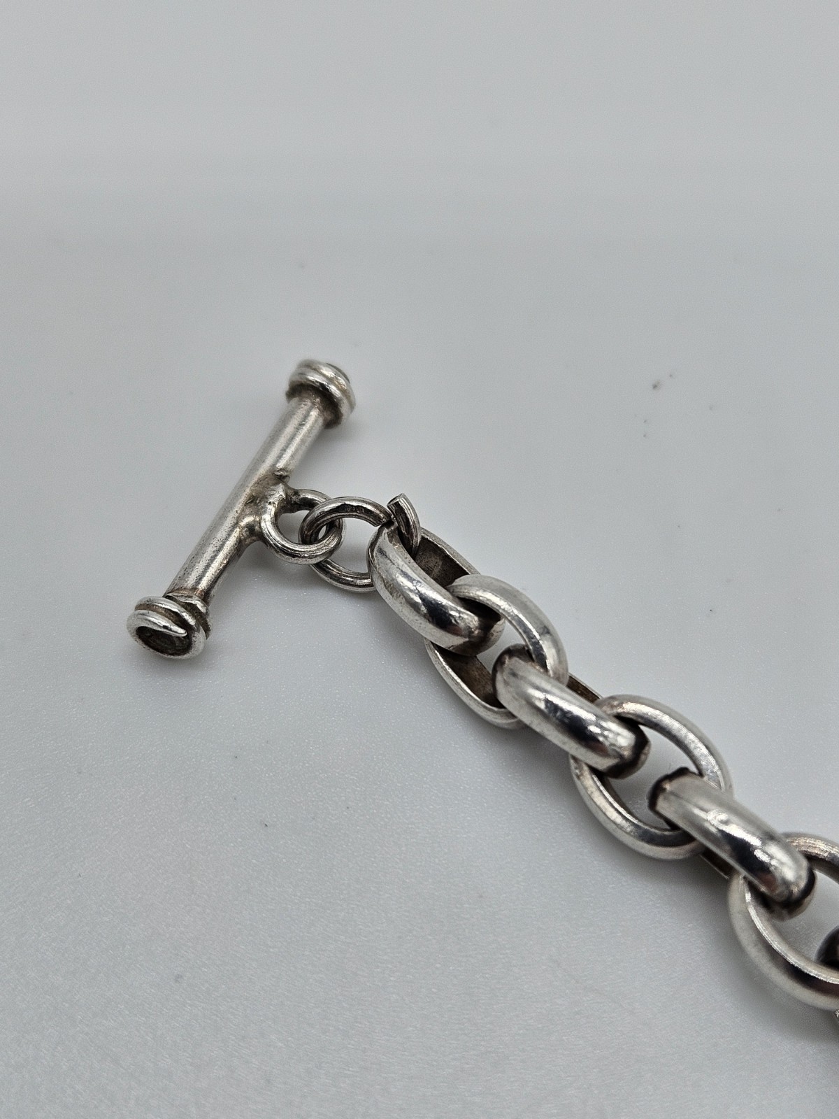 Vintage Sterling Silver 925 Chunky Cable Link Toggle Clasp Bracelet 7″ 28g