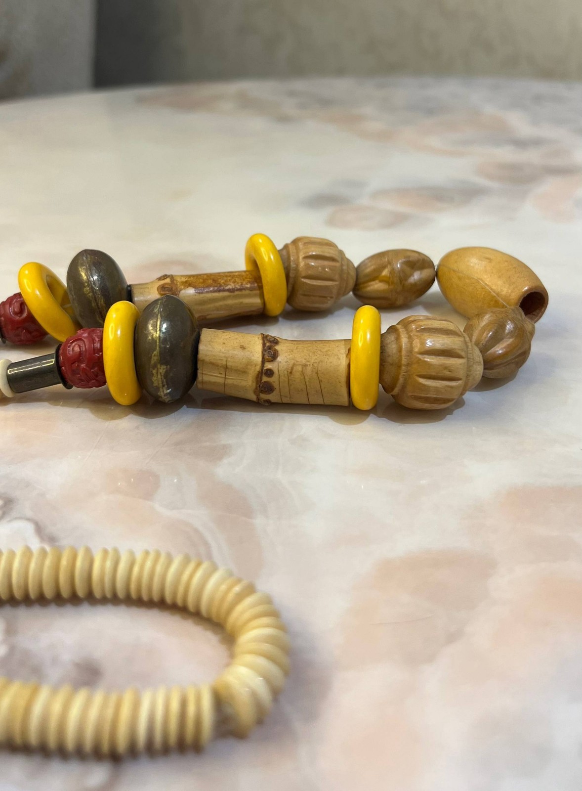 Vintage Handmade Wooden Bead Necklace Tribal Boho Ethnic Statement Jewelry