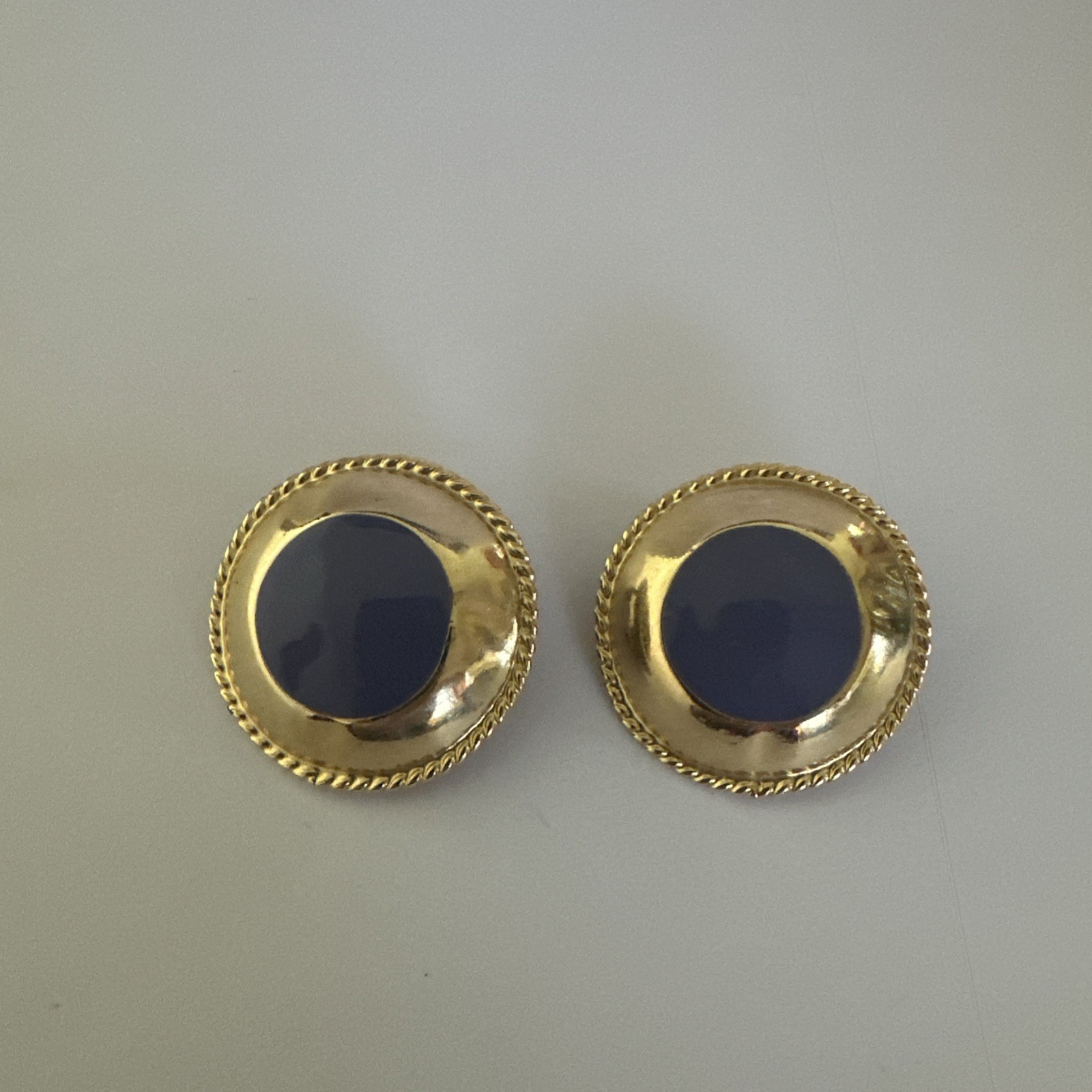 Vintage Gold Tone And Enamel Domed Clip On Earrings Blue Violet