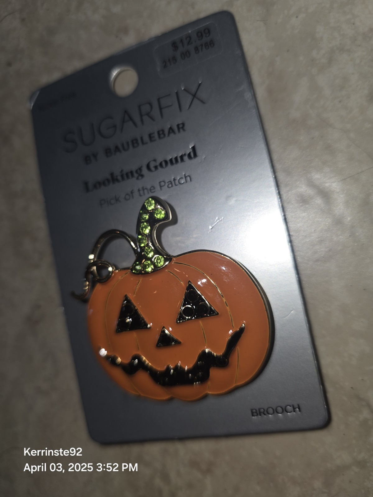 SUGARFIX by BaubleBar Looking Gourd Pumpkin Halloween Enameled Brooch Pin New!
