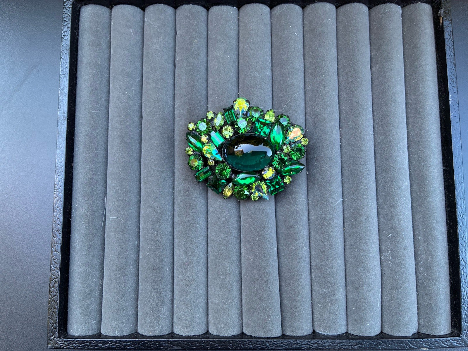 Original by Robert Brooch Green Cabochon and Multi Green Rhinestones Pendant