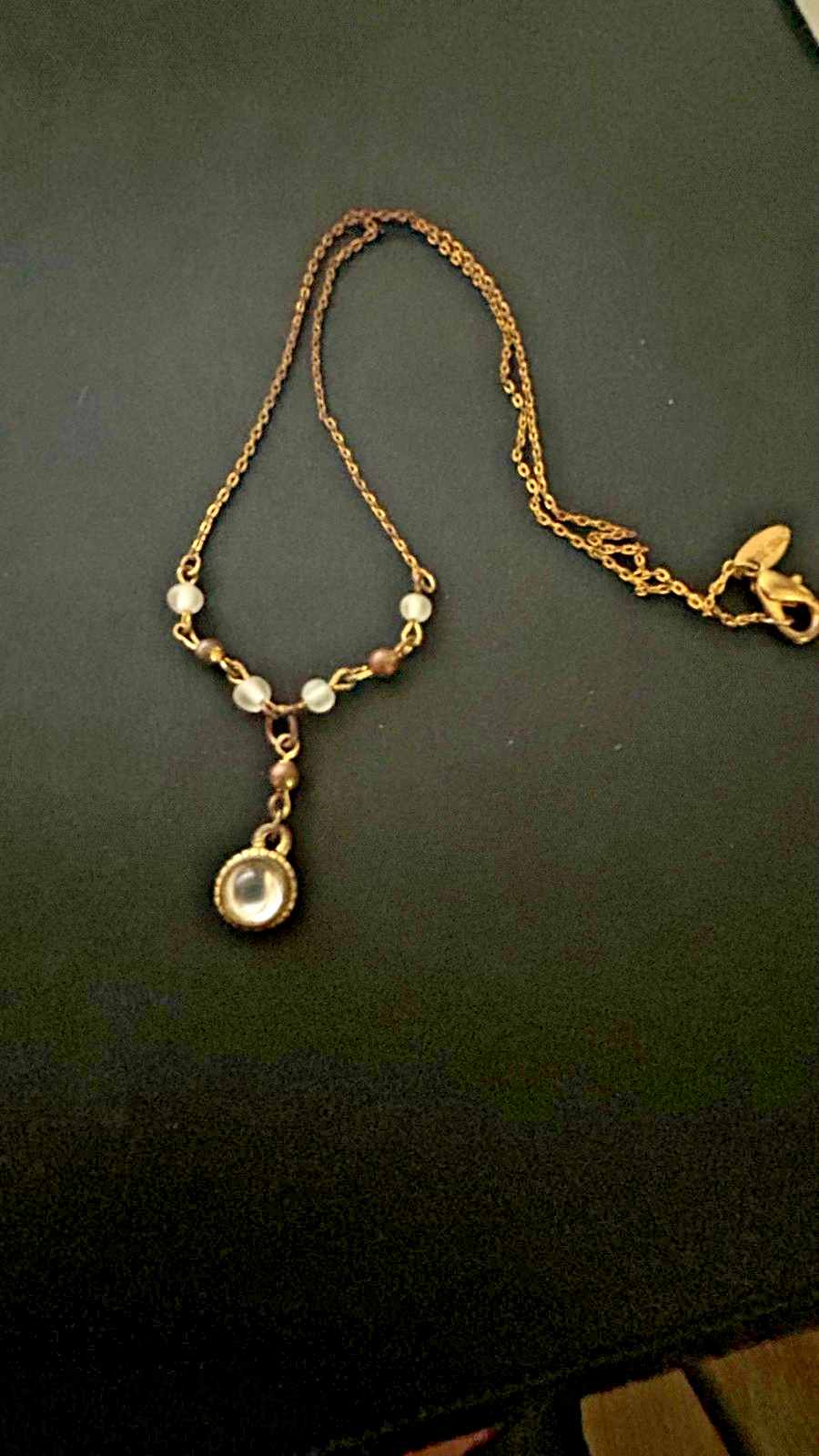 e Stag Gold-Tone Necklace – Frosted Lucite Beads & Faux Pearl Cabochon Drop