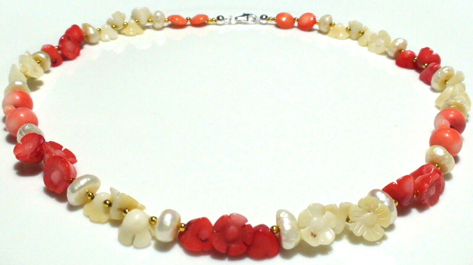 152.80ct 100% NATURAL SEA SALMON PINK,WHITE CORAL,PEARL 925 SSILVER CLASP NE-CE.