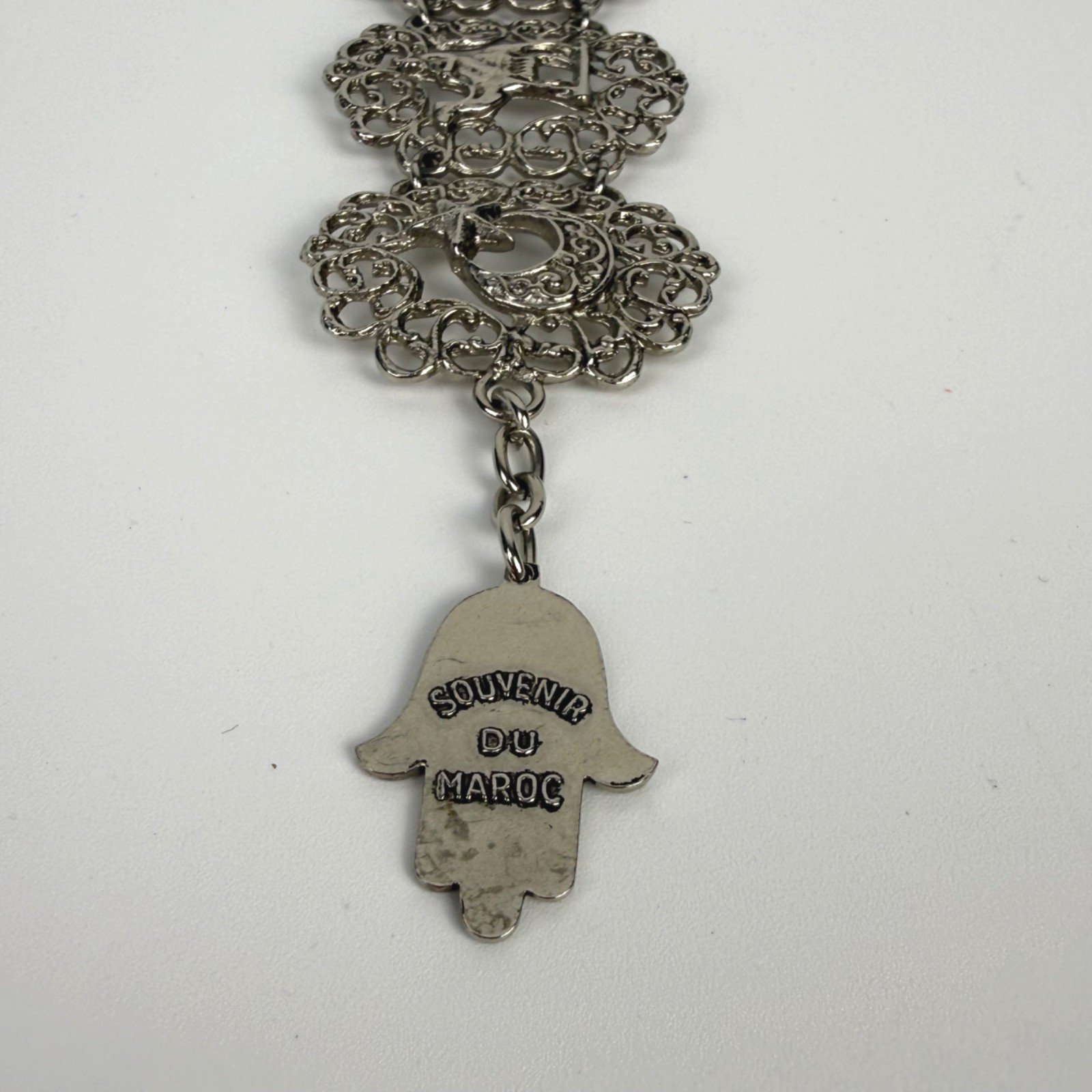 Vintage Silver-Tone Filigree Panel Bracelet De Maroc Morocco Boho Souvenir