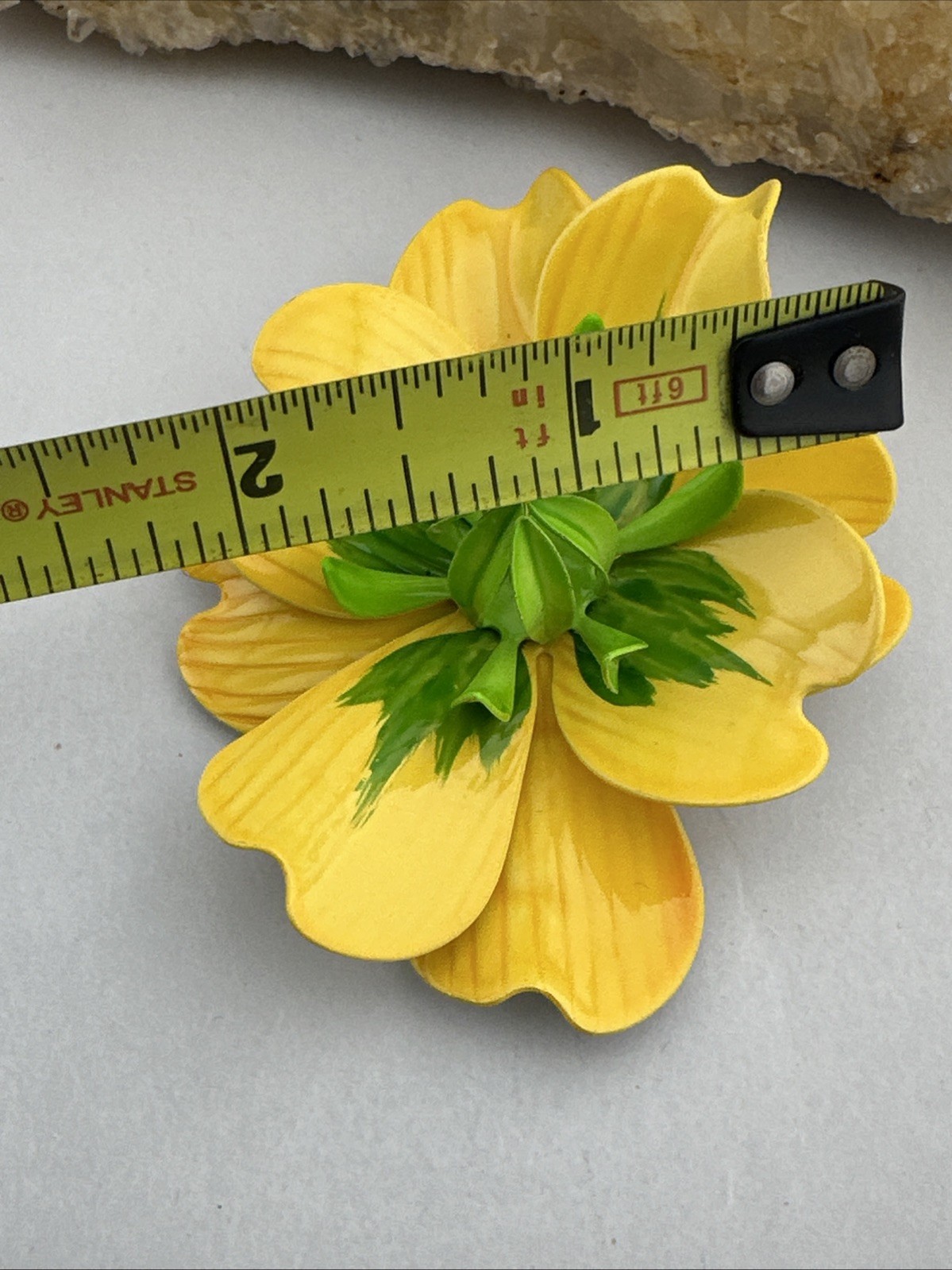 Vintage Lemon Yellow Lime Green Enamel Metal Brooch