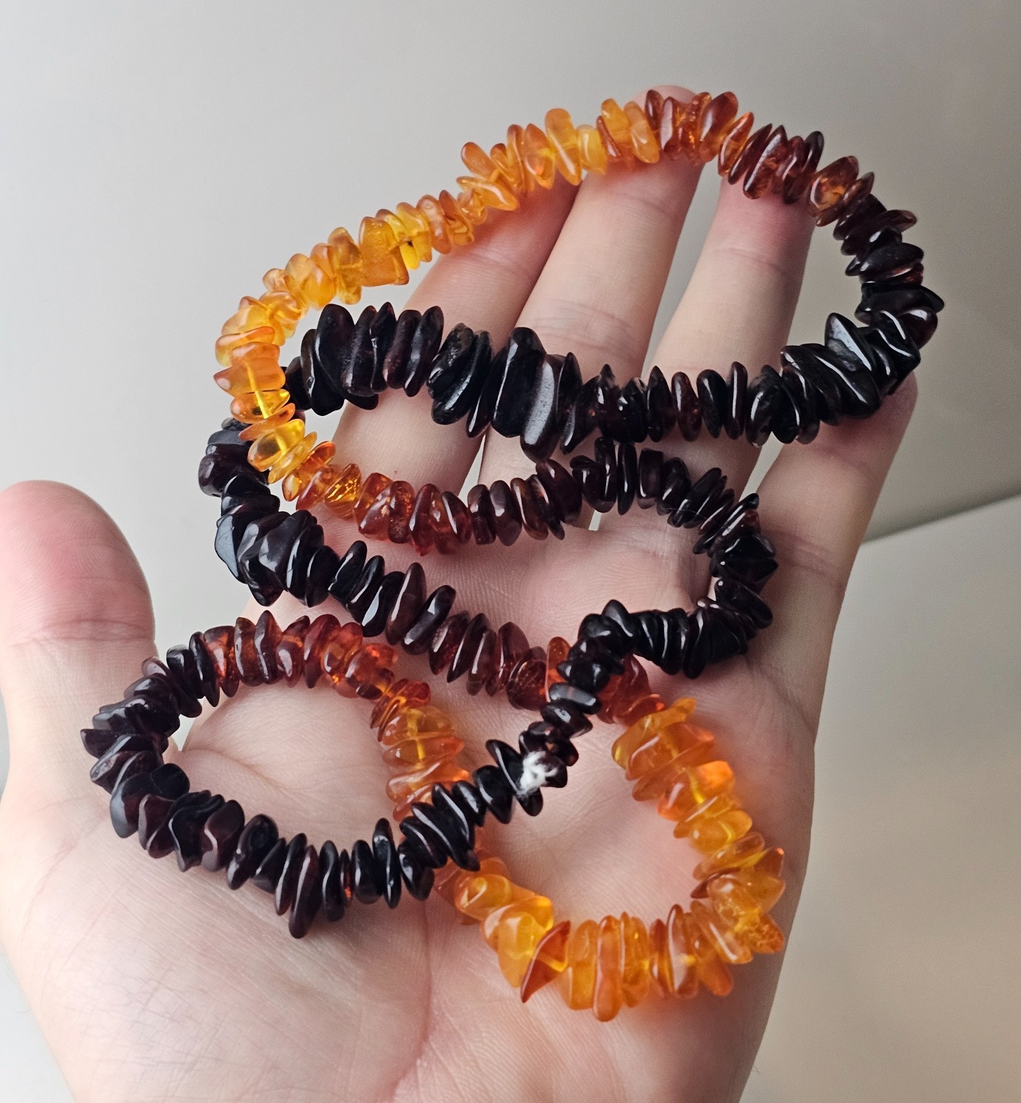 Vintage Genuine Baltic Honey Gold Brown Blk Amber Chip Necklace 28 Inch 3 Color