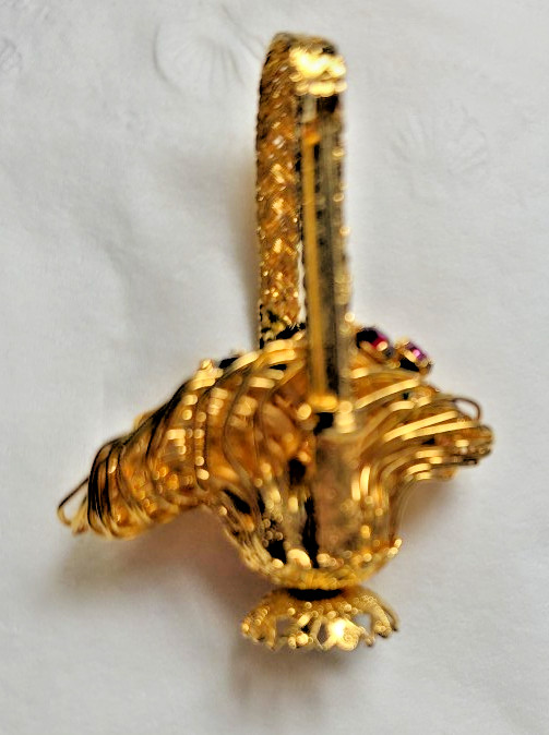 Vintage MCM Retro Gold Tone Flower Basket Pin Brooch Colorful Rhinestone Flowers