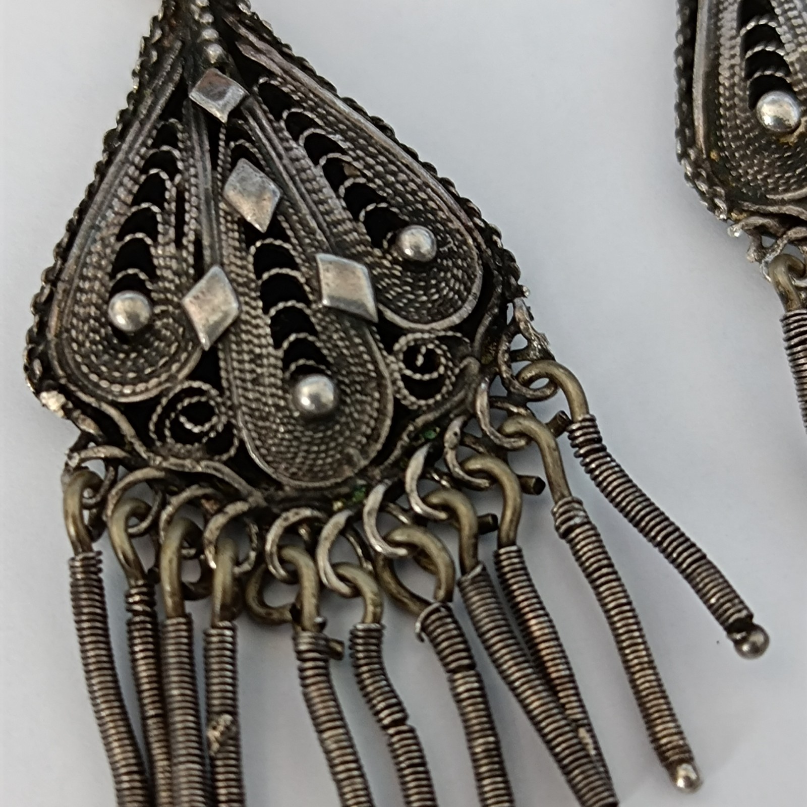 VTG Stanetzky Earrings Israel Sterling Silver Filigree Yemenite Chandelier Boho