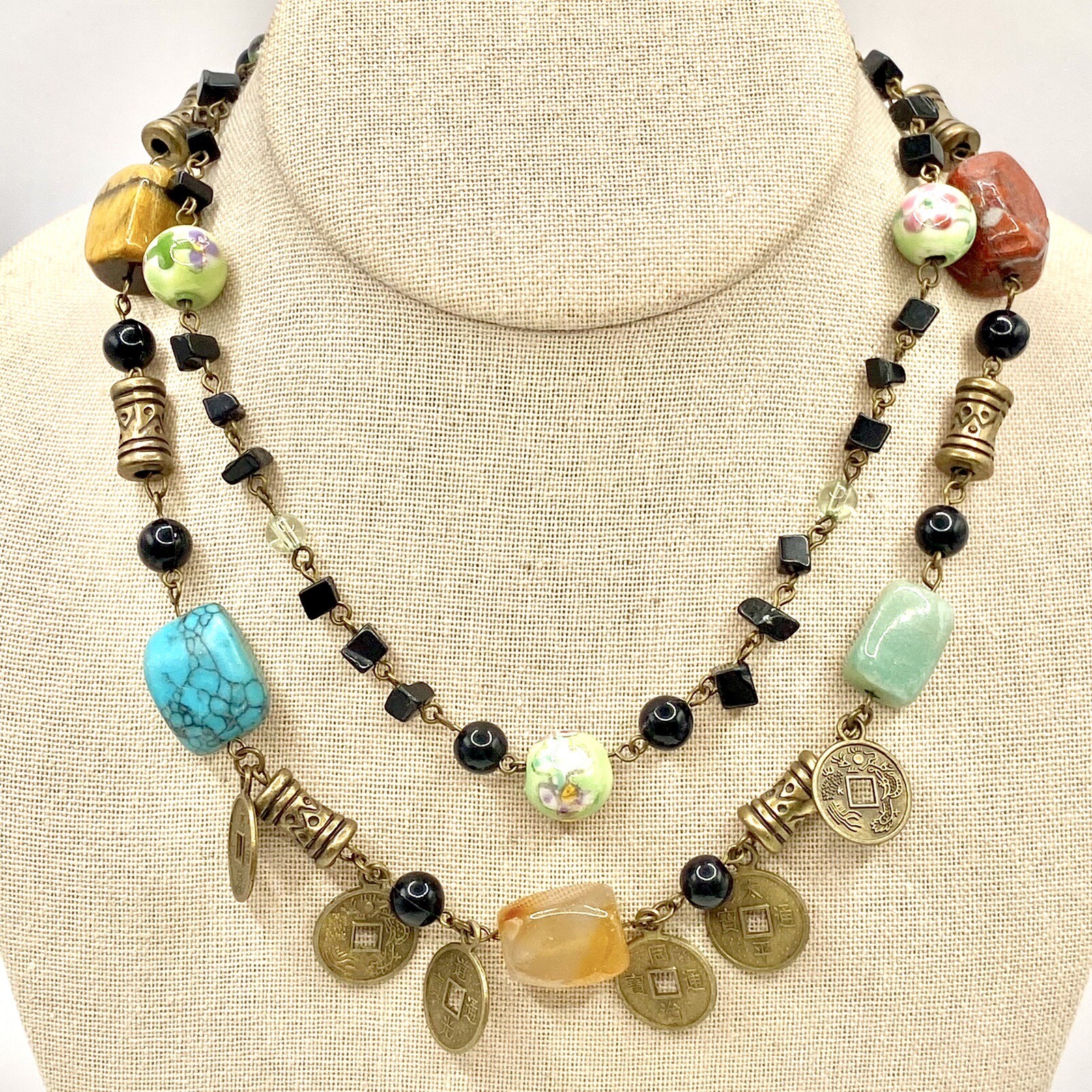Vtg Relativity Necklace Choker Amethyst Tigers Eye Jade Rose Quartz Howlite G