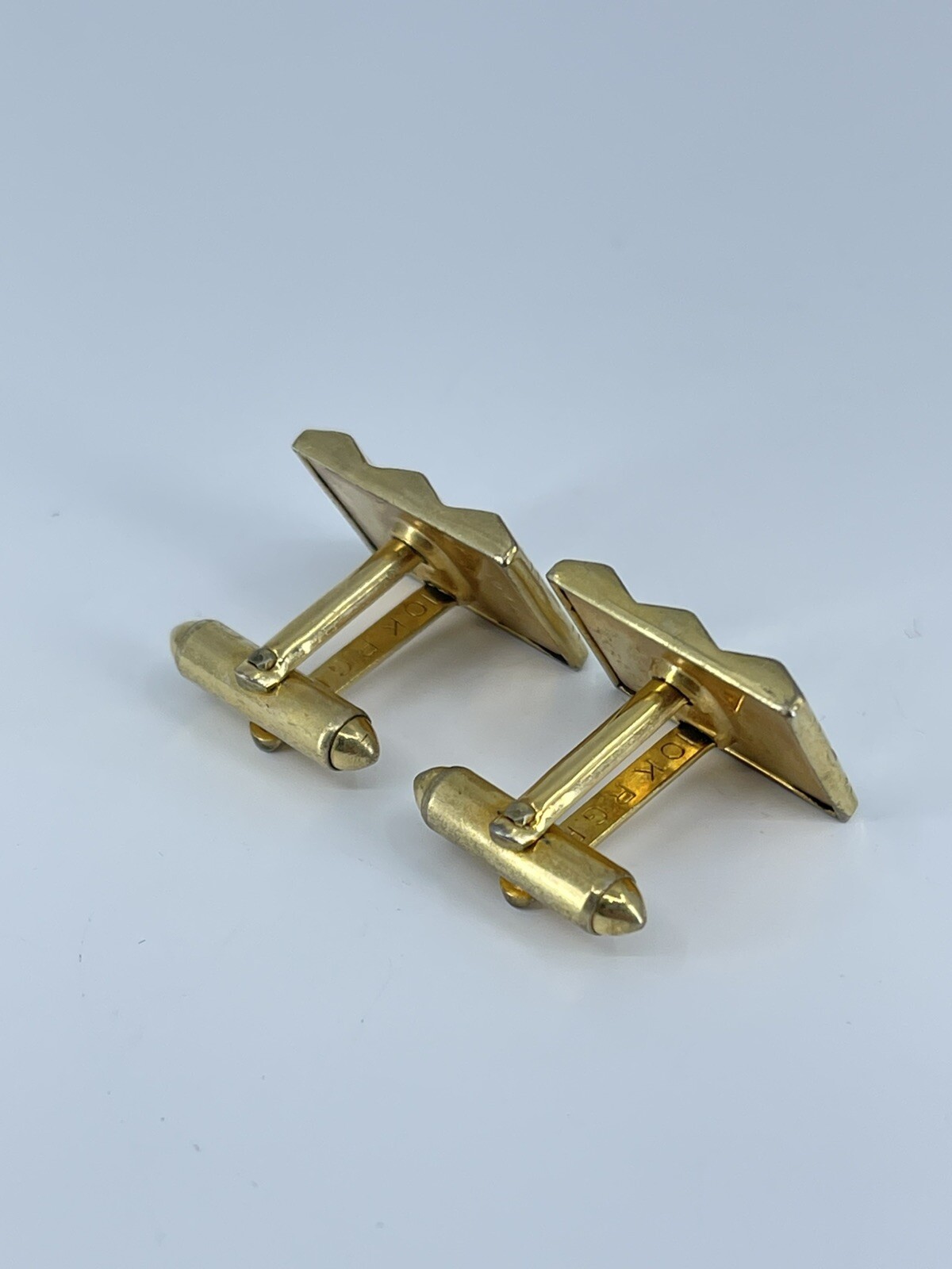 Vintage Hadley 10K RGP cufflinks gold tone louver design etched accent 7/8″