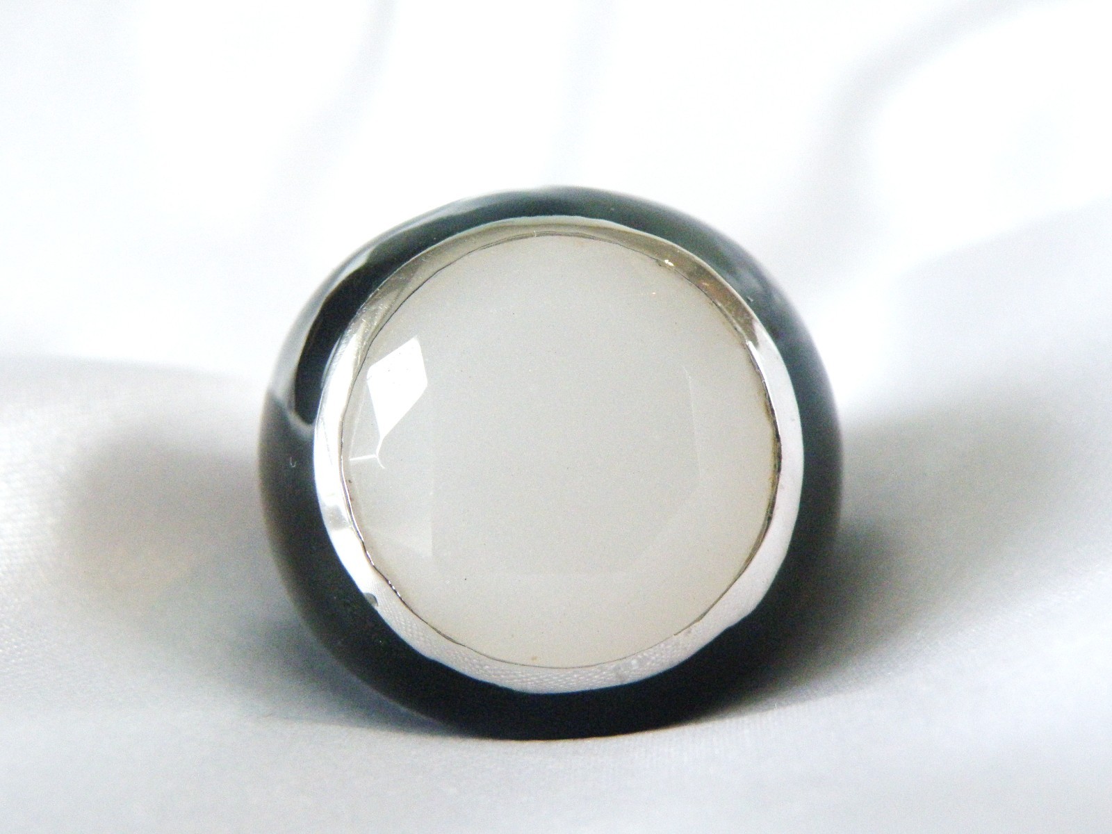 Vintage Sterling Silver 925 Quartz Black Enamel Bubble Statement Ring Size 8