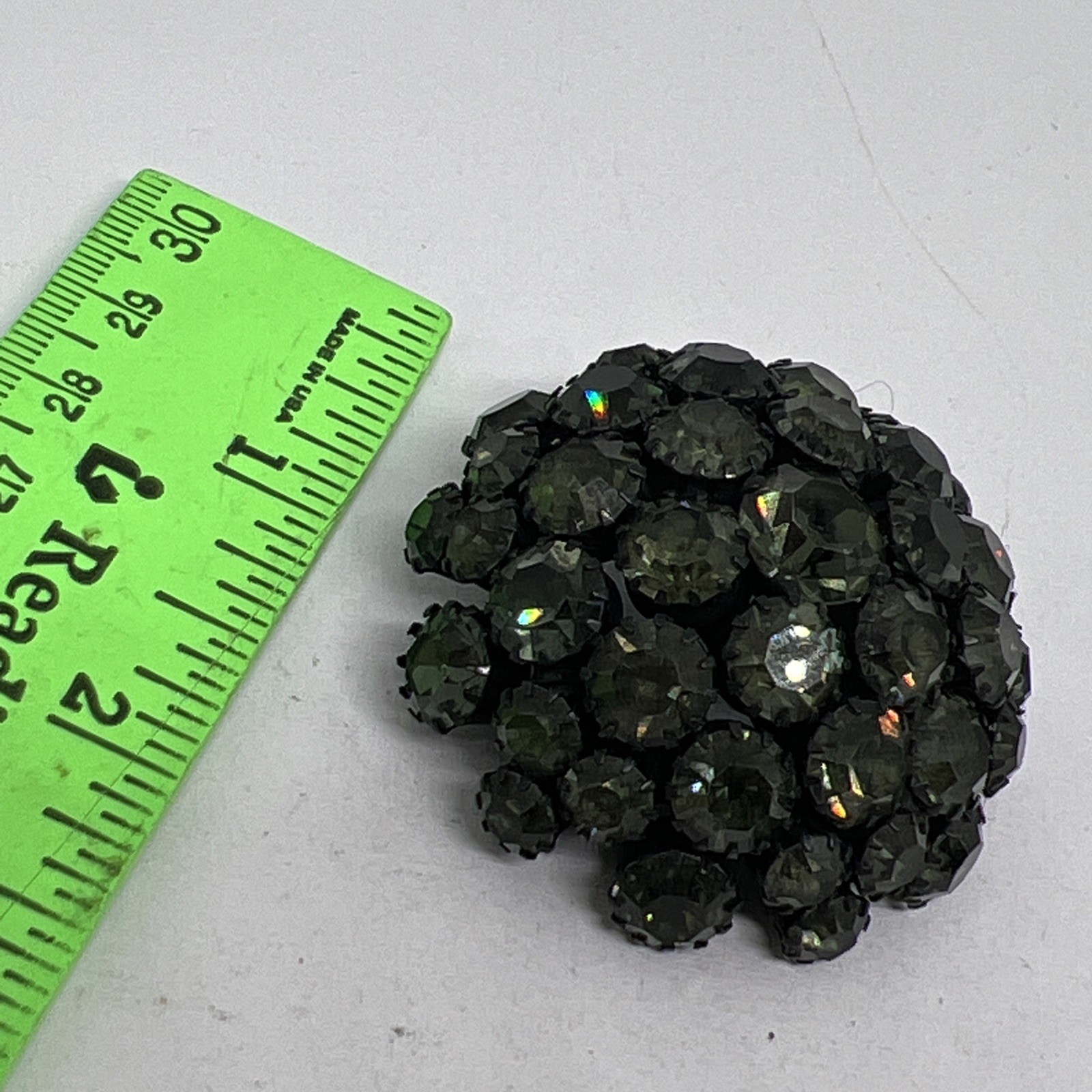 Vintage Signed Warner Black AB Rhinestone Dome Cluster Round 1.9” Brooch Pin