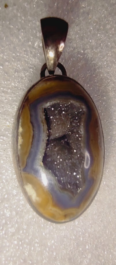 Sterling Silver Pendant VTG Agate Druzy Geode Slice Gemstone ((207))