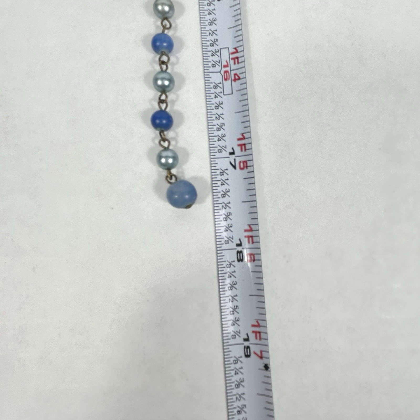 Vintage JAPAN Double Strand Blue Bead Necklace 17.5” Faux Pearl Acrylic Glass