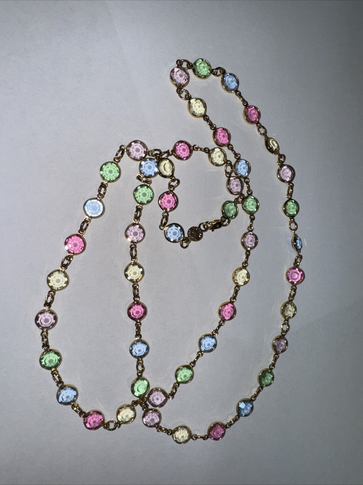Austrian Crystal USA Vintage Necklace Multi-Color Open Bezel Gold Signed 34” ❤️
