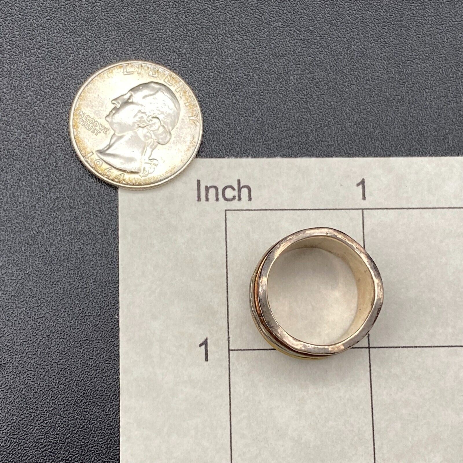 Vintage Mixed Metal Spinner Ring Sterling Silver Ring Size 7