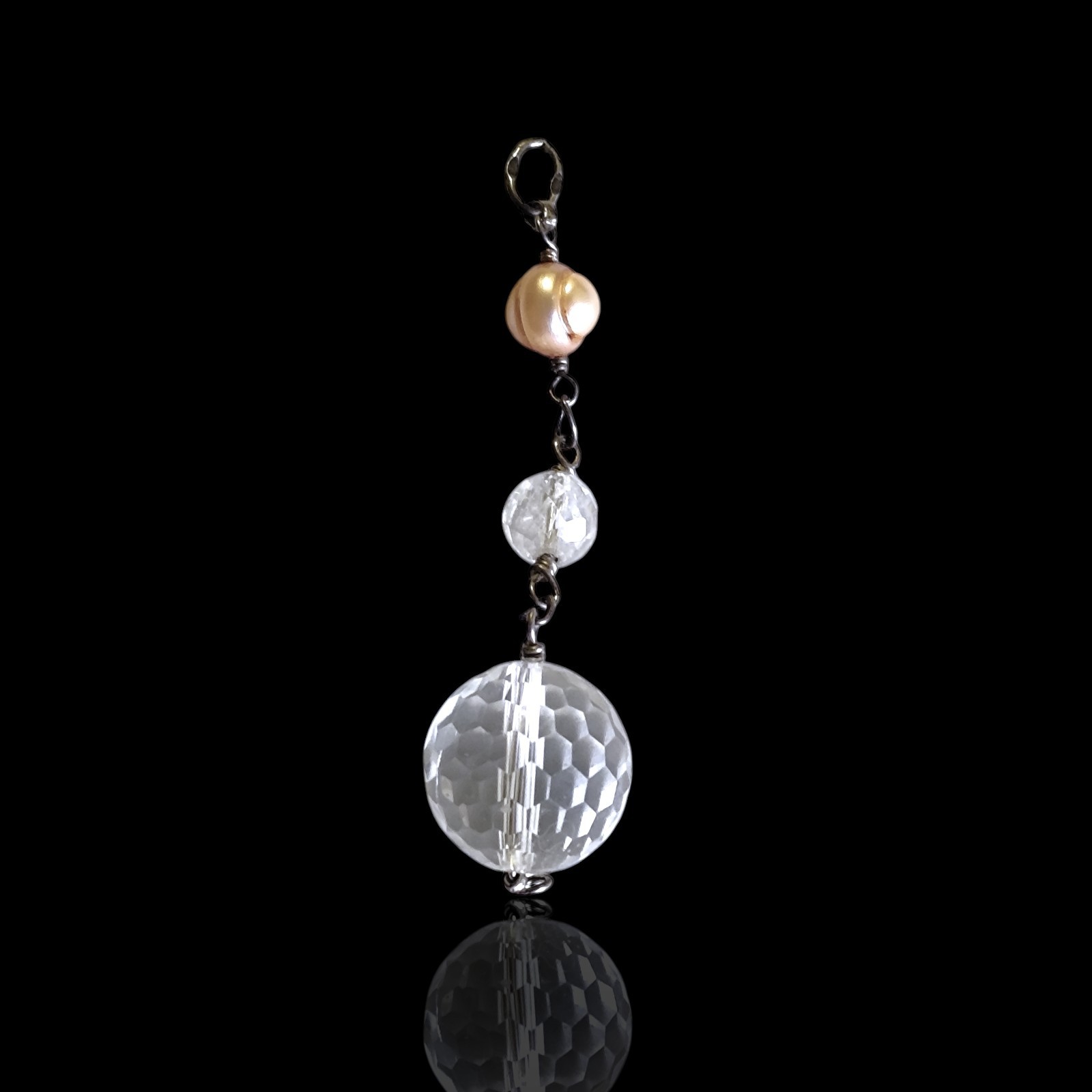 Vtg Antique Sterling Silver Pools Of Light Faceted Rock Quartz & Pearl Pendant