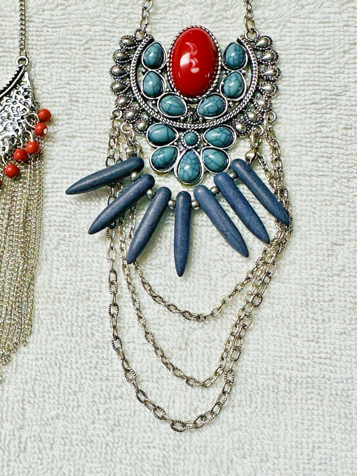 Bold Mod Chain Fringe Bead Cabochon Bib Focal Tassel Pendant 3 Necklace Lot n840