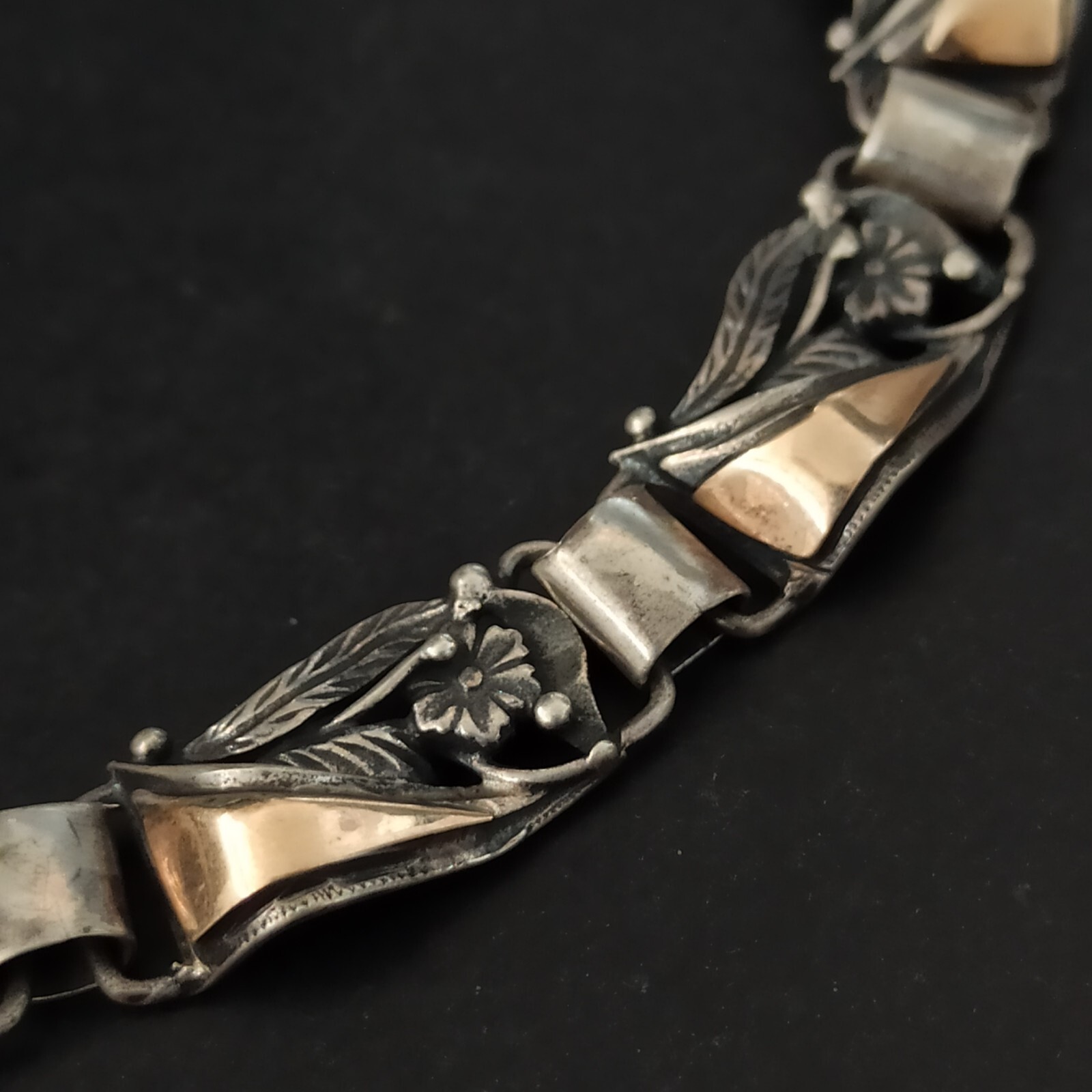 Vintage Silver Gold Necklace Bicolor Articulated Art Deco Revival Links 90s 925