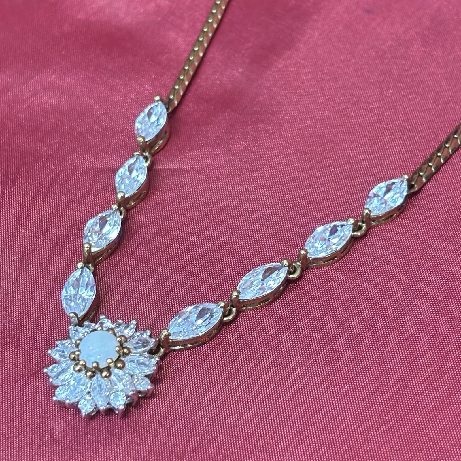 Vintage Vermeil Sterling Hc White Tourmaline Festoon Necklace Art Glass Opal