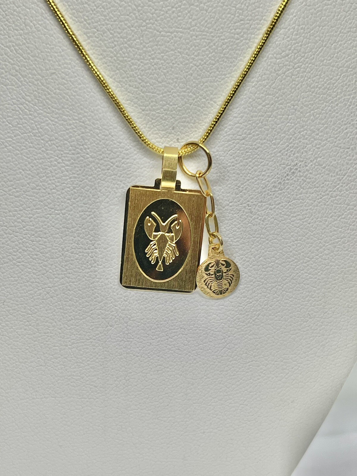 Vintage Mid Century Gold Plated Cancer the Crab Zodiac Sign Goldtone Pendant 18”