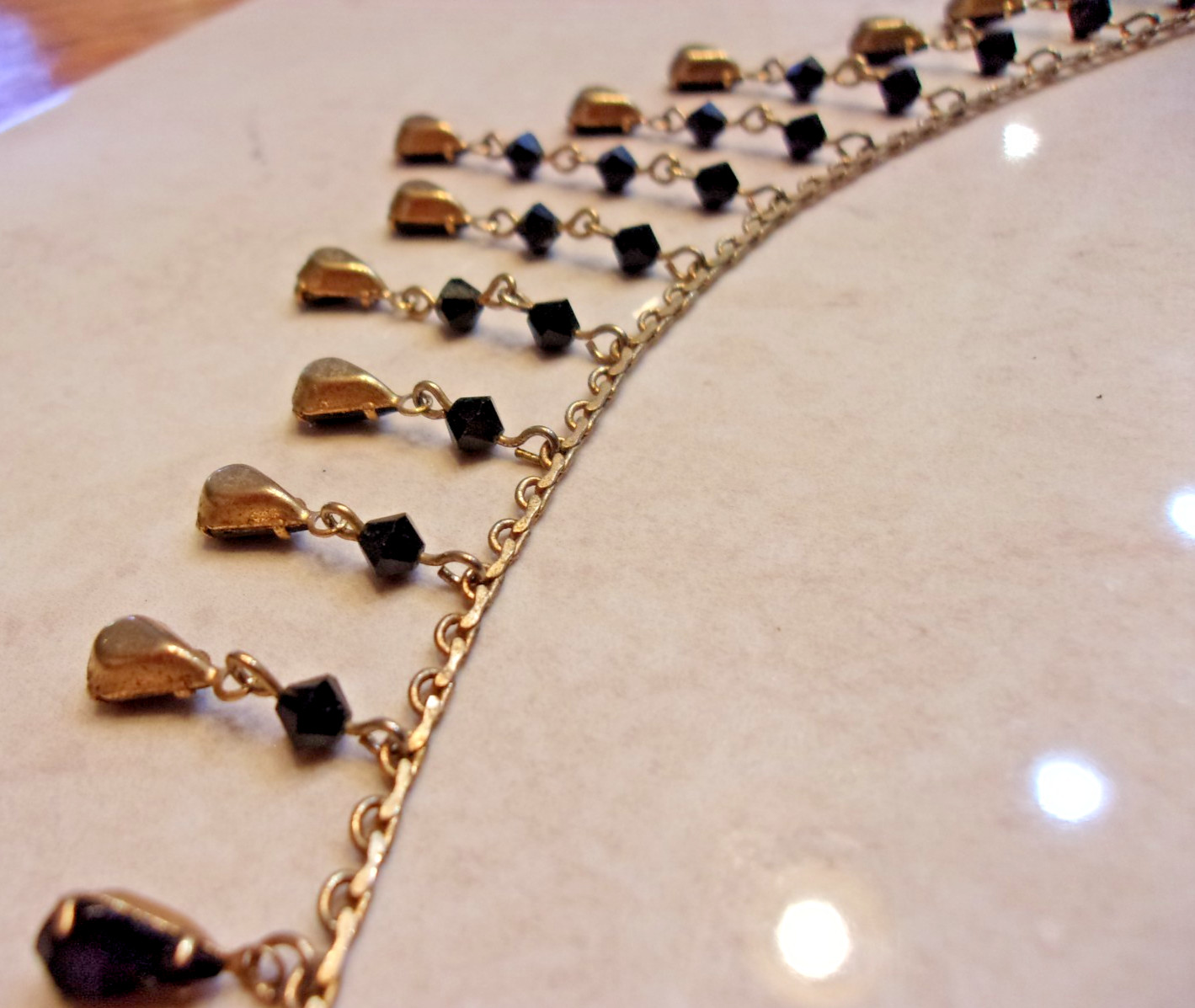 Vintage Look Austrian Crystal USA Teardrop Shape Beaded Dangle Necklace