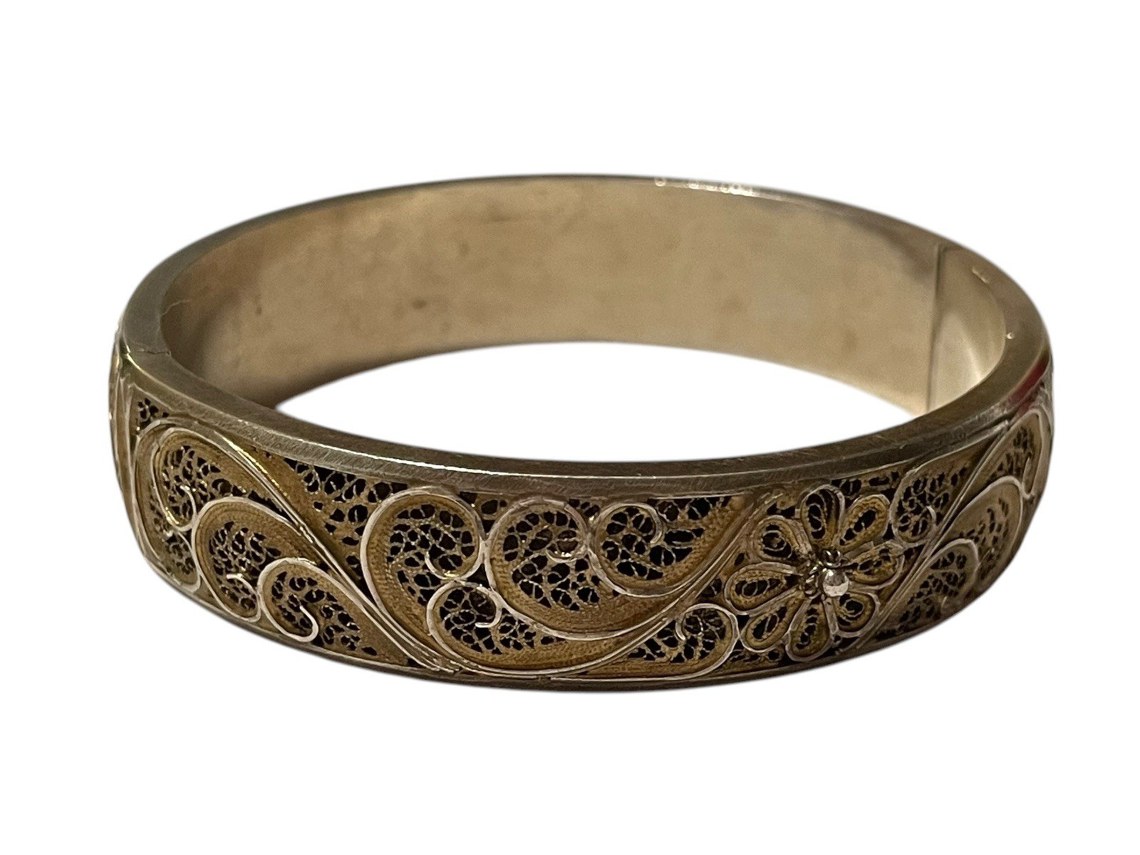 Beautiful Antique Cannetille Filigree Sterling Silver Cuff Bracelet