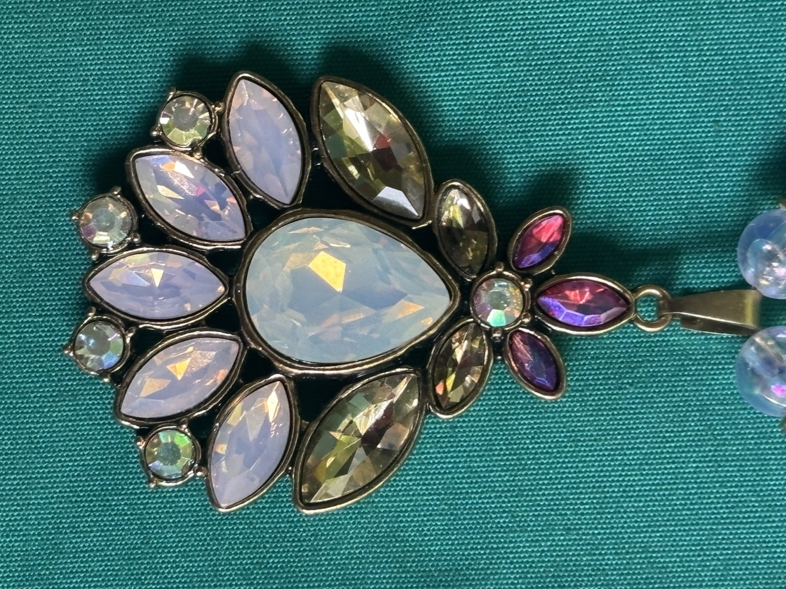 Statement Necklace Large Pendant Pink Purple White Clear Iridescent 26”