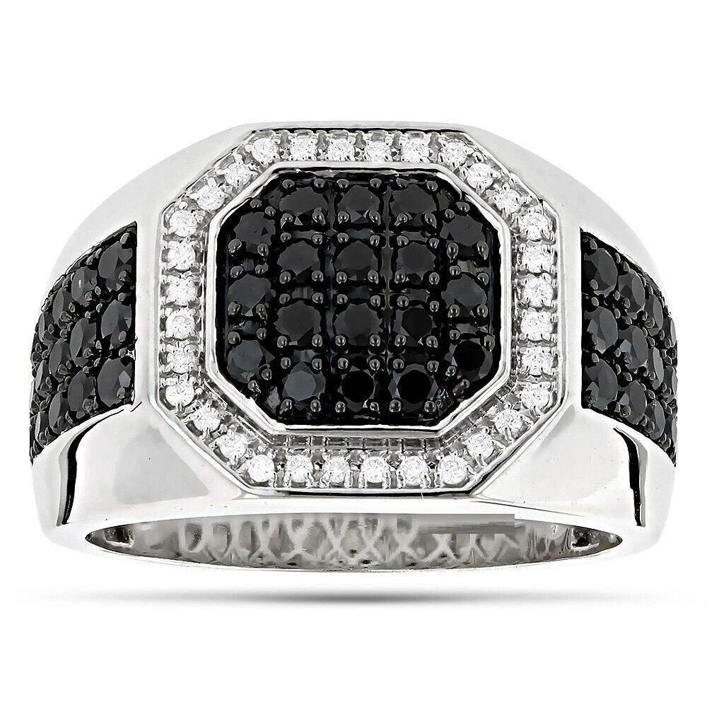 5.20Ct Art Deco Style Lab Created Black Diamond Octagon Men’s White Gold FN Ring