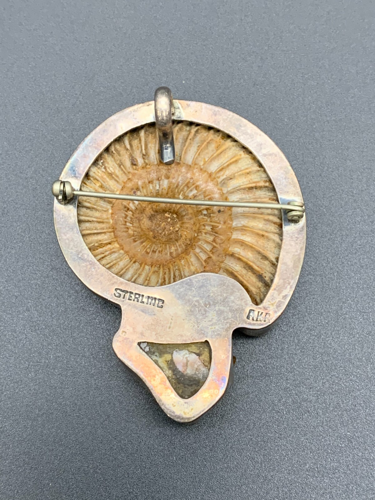 Vintage AKR Amy Kahn Russell Ammonite Sterling Silver Brooch (779)
