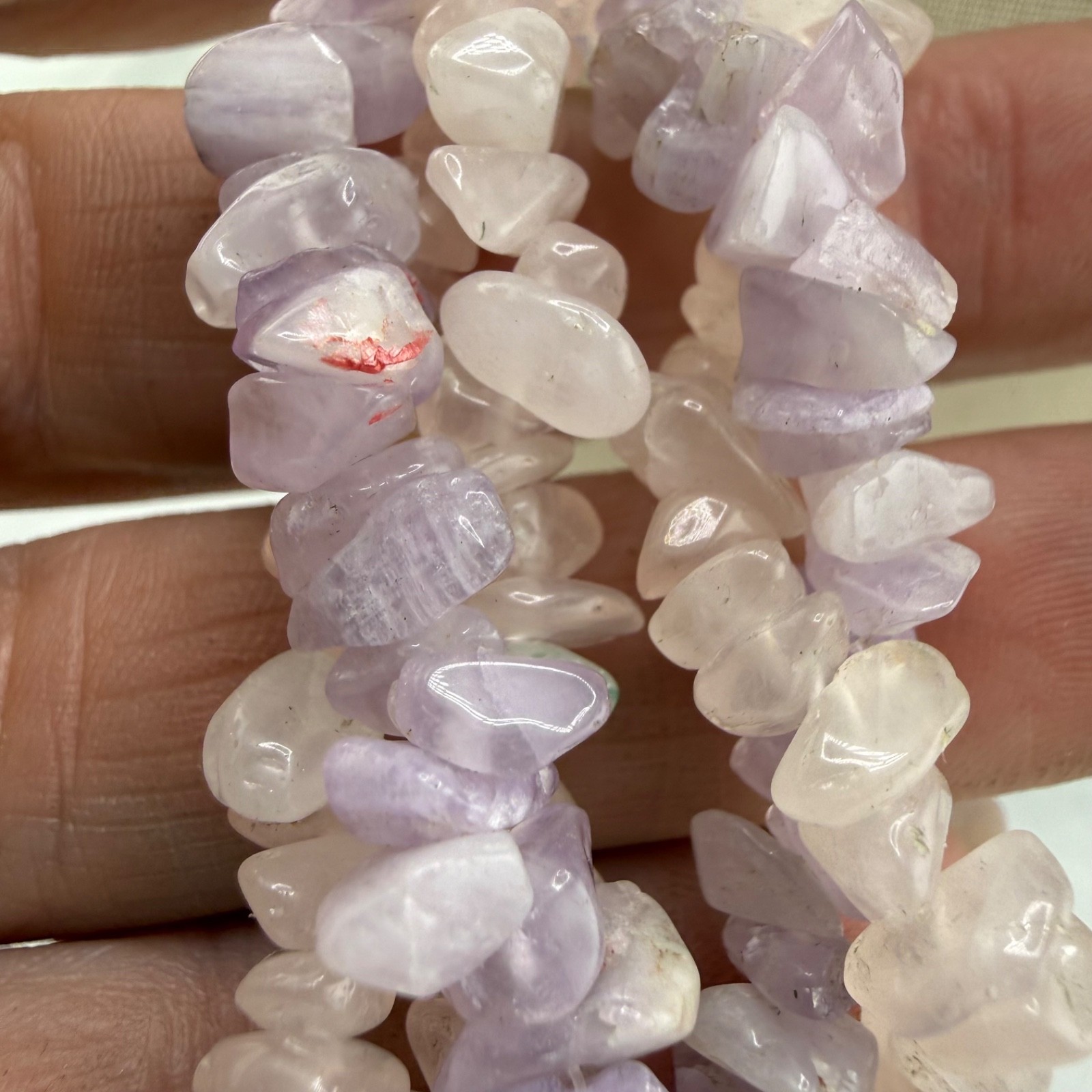 Vintage Polished Stone Beaded Necklace White Pink Purple Pastel 18”