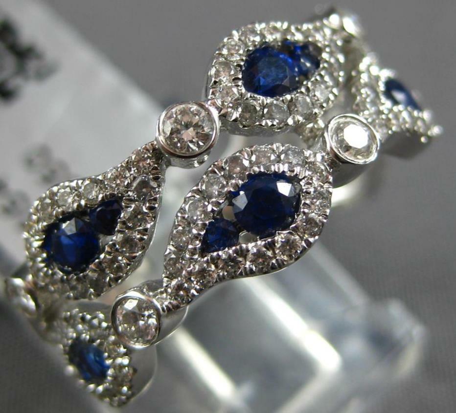 WIDE 1.53CT DIAMOND & AAA SAPPHIRE 18K WHITE GOLD MULTI LEAF 3/4TH ETERNITY RING