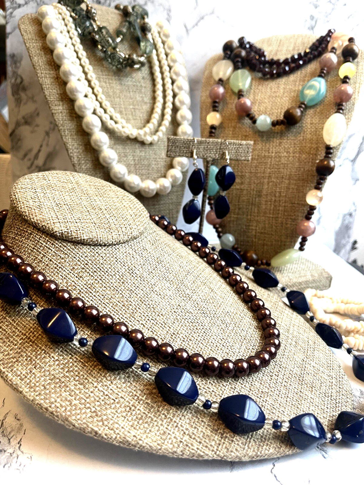 Vtg Retro & 80’s Core Necklace Bold Faux Pearl Stone Acrylic Crystal Lot-8.