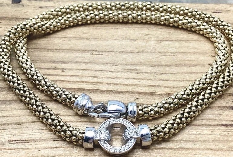 Vintage Dyadema Gold & Silver Popcorn Chain Necklace With CZ Clasp