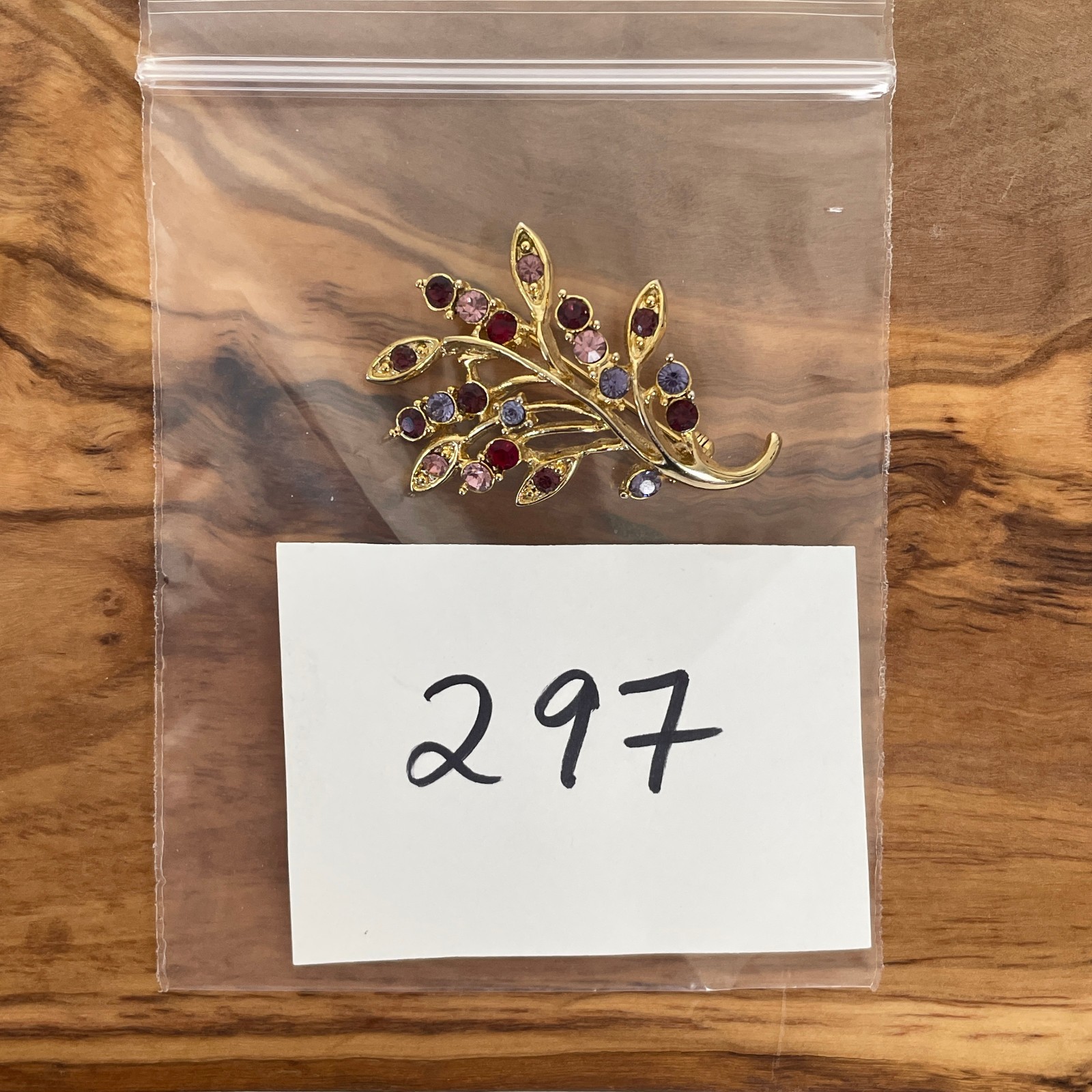 Sparkly Colorful RHINESTONE LEAVES Brooch Gold Tone Purple Pink Red Multicolor